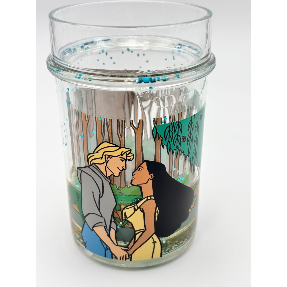 Vintage Disney Pocahontas Glitter Tumbler Cup Blue Floating Sparkles Plastic